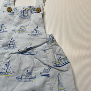 Boys purebaby, lightweight organic cotton / linen romper / shortalls, EUC, size 1,  