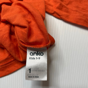 Girls Anko, orange cotton long sleeve tee / top, GUC, size 1,  
