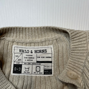 Unisex HALO & HORNS, bamboo / cotton knit cardigan, GUC, size 000,  