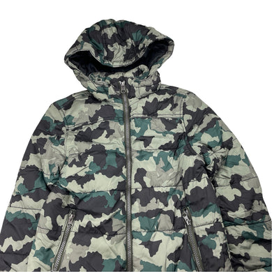 Boys Shock Resistant, khaki camo print jacket / coat, small mark lower front, FUC, size 8,  