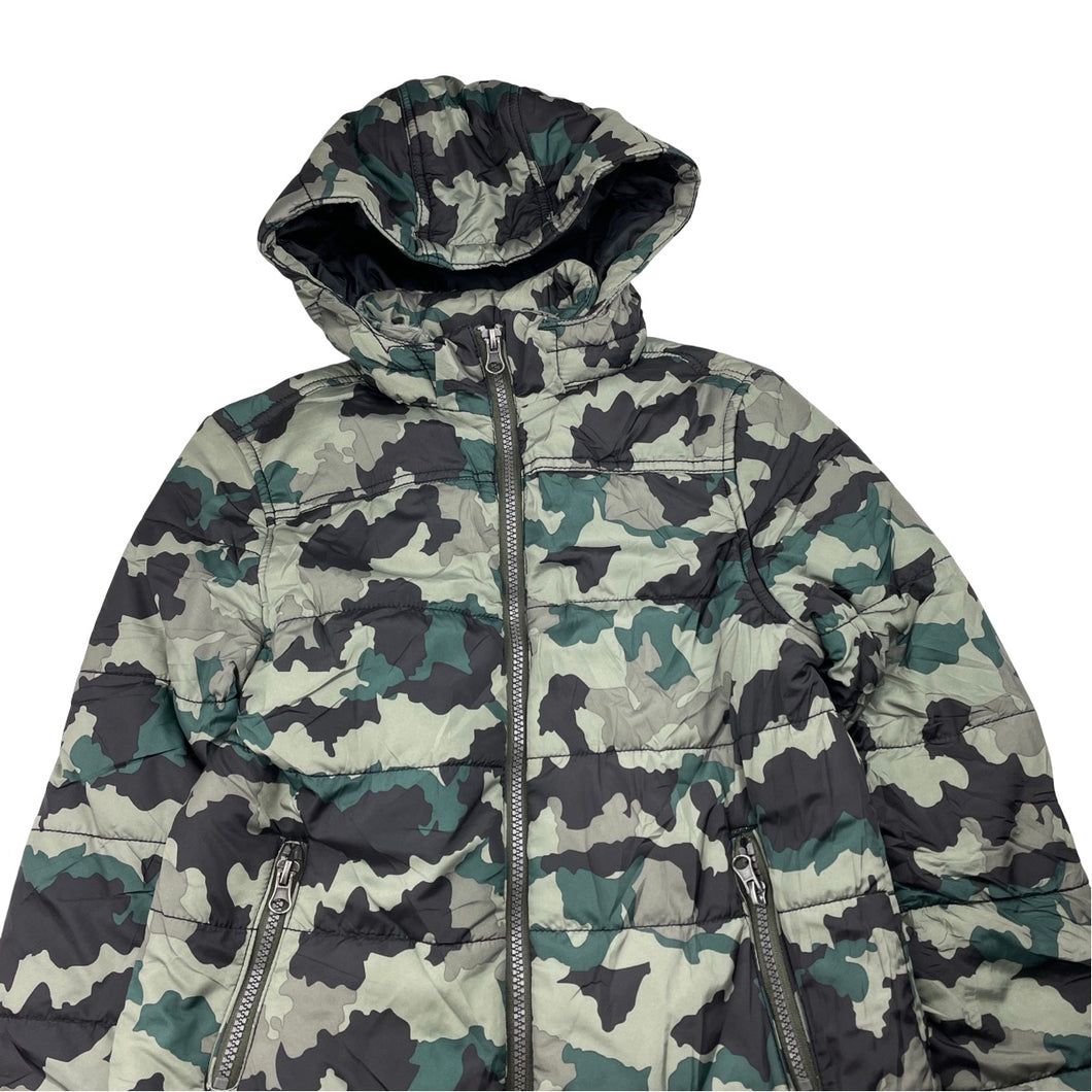 Boys Shock Resistant, khaki camo print jacket / coat, small mark lower front, FUC, size 8,  