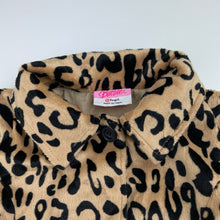 Load image into Gallery viewer, Girls Barbie, lined leopard print faux fur jacket / coat, L: 56cm, GUC, size 5,  