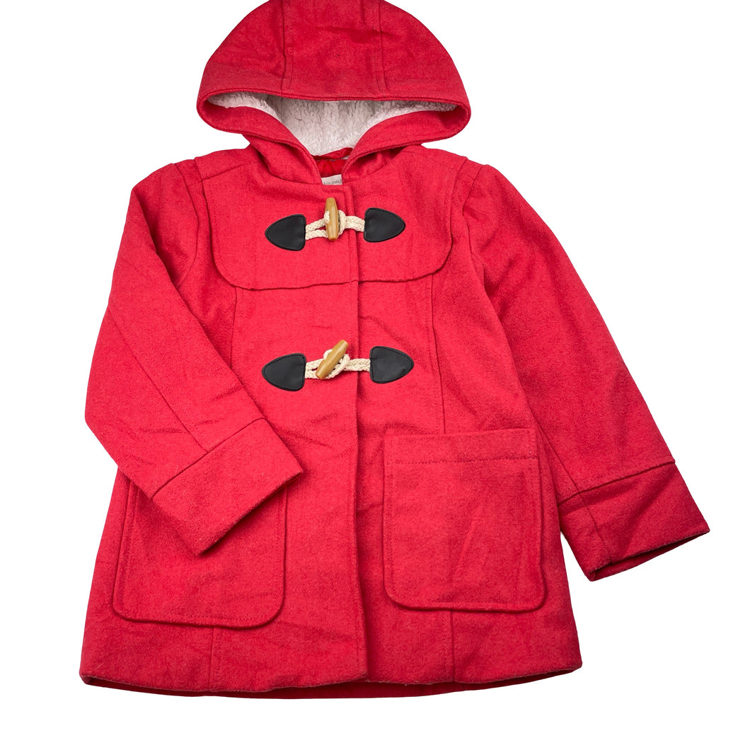Girls Pumpkin Patch, red duffle coat / jacket, marks back left sleeve, FUC, size 5,  