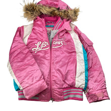 Load image into Gallery viewer, Girls L.Brenn, double zip ski/snow jacket, detachable snow skirt, *light discolouration, left pocket zipper broken*, FUC, size 8,  