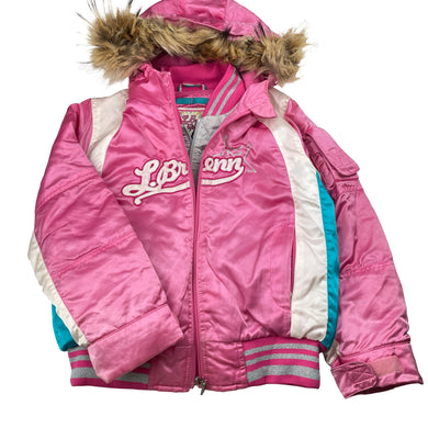 Girls L.Brenn, double zip ski/snow jacket, detachable snow skirt, *light discolouration, left pocket zipper broken*, FUC, size 8,  