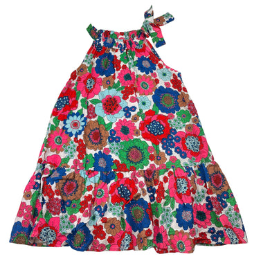 Girls Cotton On, colourful floral viscose/linen summer dress, GUC, size 4, L: 58cm