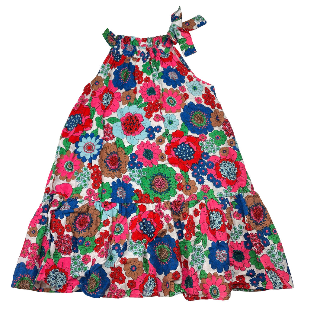 Girls Cotton On, colourful floral viscose/linen summer dress, GUC, size 4, L: 58cm