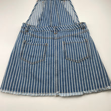 Load image into Gallery viewer, Girls Target, stripe denim overalls dress / pinafore, EUC, size 10, L: 70cm