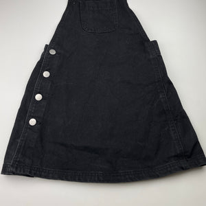 Girls Anko, black denim overalls dress / pinafore, GUC, size 10, L: 69cm