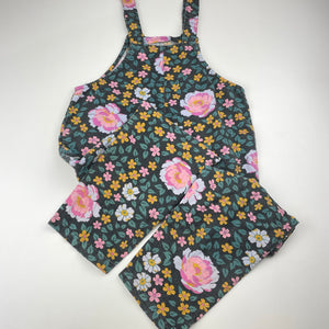 Girls Cotton On, KIP & Co x Cotton On floral cotton overalls, wash fade, FUC, size 6,  