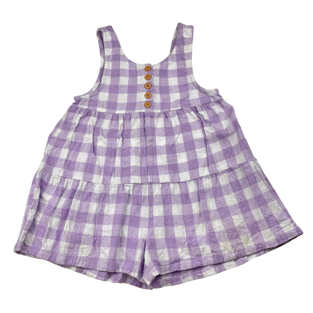 Girls Cotton On, purple check shortalls, FUC, size 4,  