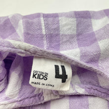 Load image into Gallery viewer, Girls Cotton On, purple check shortalls, FUC, size 4,  