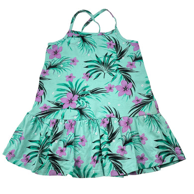 Girls Mango, floral cotton dress, marks on front, FUC, size 3, L: 51cm