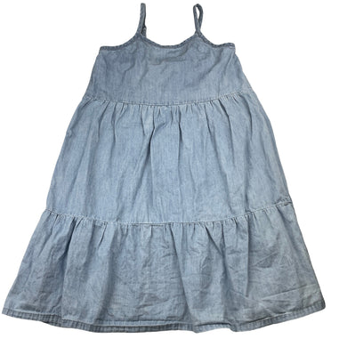 Girls Lily & Dan, chambray cotton summer dress, GUC, size 5-6, L: 65cm