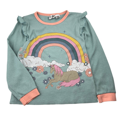 Girls Cotton On, waffle long sleeve pyjama top, unicorn, FUC, size 10,  