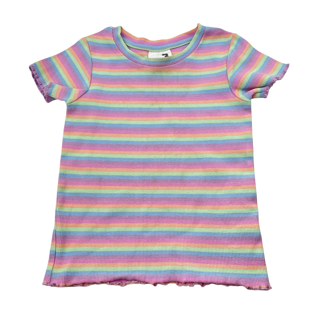 Girls Cotton On, rainbow stripe ribbed tee / top, FUC, size 3,  