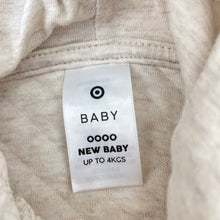 Load image into Gallery viewer, Unisex Target, oatmeal marle zip up hooded romper, GUC, size 0000,  