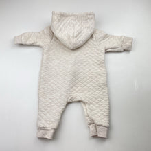 Load image into Gallery viewer, Unisex Target, oatmeal marle zip up hooded romper, GUC, size 0000,  
