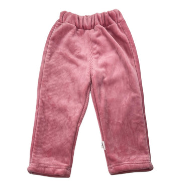 Girls pink, velour fleece lined pants, elasticated, Inside leg: 27cm, EUC, size 2,  