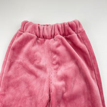 Load image into Gallery viewer, Girls pink, velour fleece lined pants, elasticated, Inside leg: 27cm, EUC, size 2,  