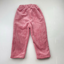 Load image into Gallery viewer, Girls pink, velour fleece lined pants, elasticated, Inside leg: 27cm, EUC, size 2,  