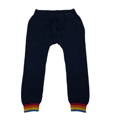 Unisex Next, navy knitted cotton pants, rainbow cuff, GUC, size 3-4,  