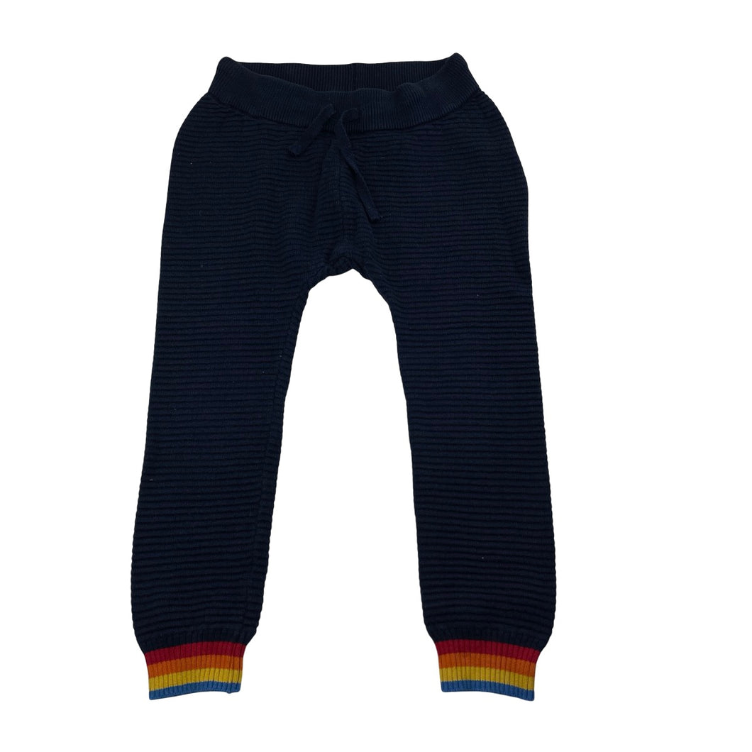 Unisex Next, navy knitted cotton pants, rainbow cuff, GUC, size 3-4,  