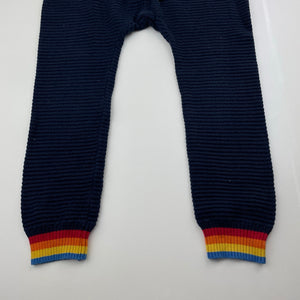 Unisex Next, navy knitted cotton pants, rainbow cuff, GUC, size 3-4,  