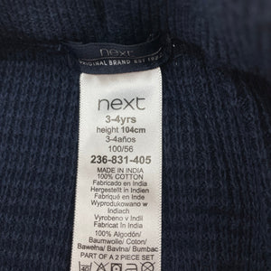Unisex Next, navy knitted cotton pants, rainbow cuff, GUC, size 3-4,  