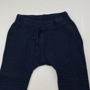 Unisex Next, navy knitted cotton pants, rainbow cuff, GUC, size 3-4,  
