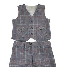 Load image into Gallery viewer, Boys vintage, checked pants &amp; waistcoat, Inside leg: 45cm, W: 28.5cm across, armpit to armpit: 31.5cm, EUC, size 5-6,  