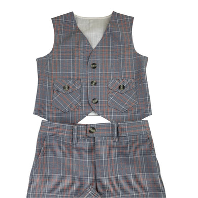 Boys vintage, checked pants & waistcoat, Inside leg: 45cm, W: 28.5cm across, armpit to armpit: 31.5cm, EUC, size 5-6,  