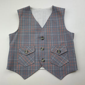 Boys vintage, checked pants & waistcoat, Inside leg: 45cm, W: 28.5cm across, armpit to armpit: 31.5cm, EUC, size 5-6,  
