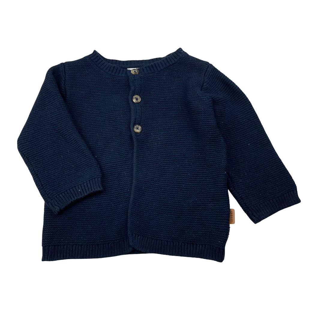Girls Sprout, navy knitted cotton cardigan, GUC, size 00,  