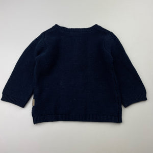 Girls Sprout, navy knitted cotton cardigan, GUC, size 00,  