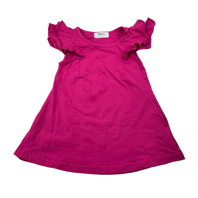 Girls Alfaberry, pink stretchy short sleeve dress, marks on front, FUC, size 1, L: 40cm
