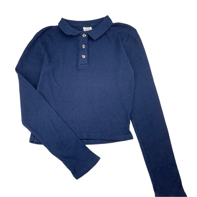 Girls Seed, navy ribbed cotton long sleeve top, GUC, size 12,  