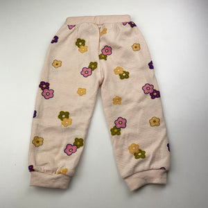 Girls floral, waffle casual pants, elasticated, no size, Inside leg: 27cm, EUC, size 1-2,  