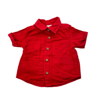 Boys Baby Berry, red linen/cotton short sleeve shirt, EUC, size 000,  