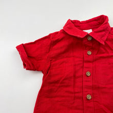 Load image into Gallery viewer, Boys Baby Berry, red linen/cotton short sleeve shirt, EUC, size 000,  