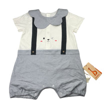 Load image into Gallery viewer, Boys pureborn, blue &amp; white lightweight romper, NEW, size 0-1,  