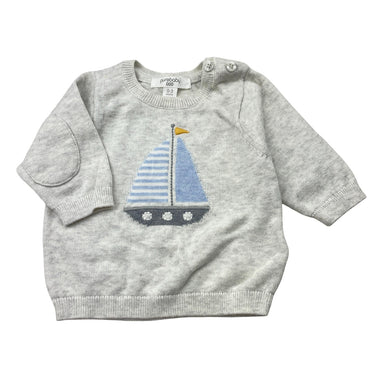 Boys purebaby, knitted organic cotton sweater / jumper, small light mark, FUC, size 000,  
