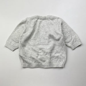 Boys purebaby, knitted organic cotton sweater / jumper, small light mark, FUC, size 000,  