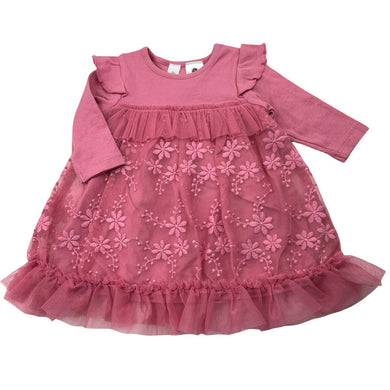 Girls Dymples, embroidered tulle long sleeve dress, EUC, size 000, L: 36cm