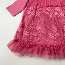 Load image into Gallery viewer, Girls Dymples, embroidered tulle long sleeve dress, EUC, size 000, L: 36cm