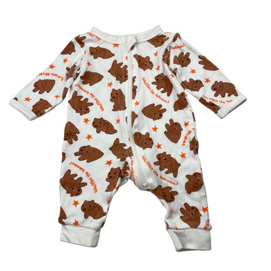 Unisex Emma Memma, Waffles the Wombat cotton zip romper, EUC, size 0000,  