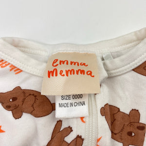 Unisex Emma Memma, Waffles the Wombat cotton zip romper, EUC, size 0000,  