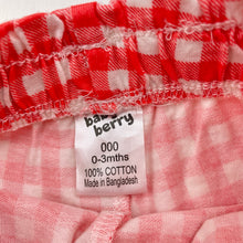 Load image into Gallery viewer, Girls Baby Berry, checked cotton shorts, elasticated, EUC, size 000,  