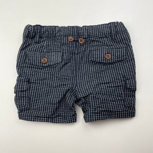 Boys Peter Morrissey, navy check cotton shorts, adjustable, EUC, size 00,  