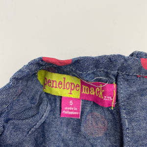 Girls Penelope Mack, spotted cotton summer dress, EUC, size 5, L: 60cm
